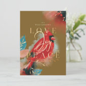Liefde Joy & Peace Red Kardinaal Waterverf Groen Feestdagenkaart (Staand voorkant)