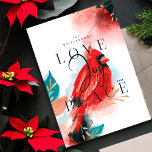 Liefde Joy & Peace Red Kardinaal Waterverf White Feestdagenkaart<br><div class="desc">Onze kerstkaart voor de kardinale kerst belichaamt warmte, leven en energie geïnspireerd door natuur. De expressieve borstel en de penslagen worden gecombineerd samen met ons artistiek gestileerd rood kardinaal vogelkunstwerk. Evogen van het gevoel van liefde, vreugde en vrede. Verzadigde tinten van crimson reds, zwart, diep ebbeny zwart, saffierblauw en donkere...</div>