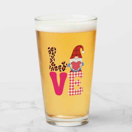 Liefde Kabouter Valentijnsdag Rood Buffalo Geruit Glas (Voorkant gevuld)