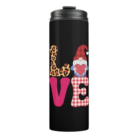 Liefde Kabouter Valentijnsdag Rood Buffalo Geruit Thermosbeker (Voorkant)