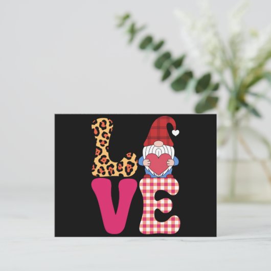 Liefde Kabouter Valentijnsdag Rood Buffalo Plaid L Briefkaart (Staand voorkant)