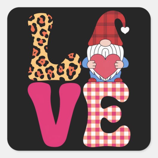 Liefde Kabouter Valentijnsdag Rood Buffalo Plaid L Vierkante Sticker (Voorkant)