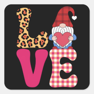 Liefde Kabouter Valentijnsdag Rood Buffalo Plaid L Vierkante Sticker