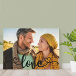 Liefde kalligrafie Aangepaste foto Canvas Afdruk<br><div class="desc">Creëer uw eigen unieke, omwikkelde canvas. Het fotomalplaatje is opstelling klaar voor u om uw eigen afbeelding toe te voegen dat automatisch het canvas zal vullen. (tip: landschapsfoto's zijn supergemakkelijk te gebruiken - voor vierkante/instragramfoto's kun je door onze winkel bladeren voor aparte aanbiedingen) De tekstbedekking met handschrift leest eenvoudig "liefde"...</div>