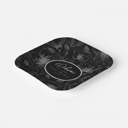 Liefde Kalligrafie Bruiloft Welkomstpatroon Blk ID Papieren Bordje (Gebogen)