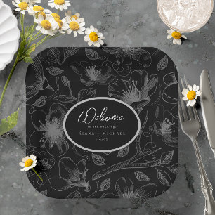 Liefde Kalligrafie Bruiloft Welkomstpatroon Blk ID Papieren Bordje