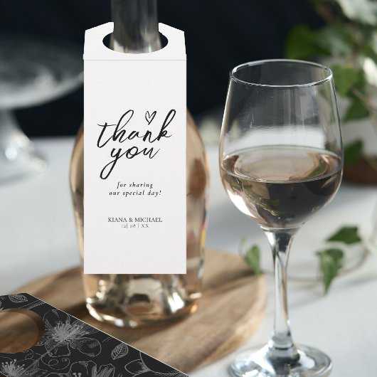 Liefde kalligrafie Dank je Floral Black B&W ID940 Flessenhanger