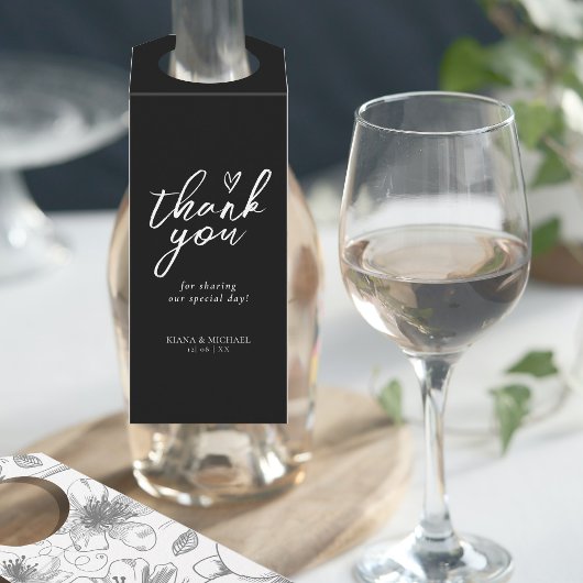 Liefde kalligrafie Dank je Floral White B&W ID940 Flessenhanger