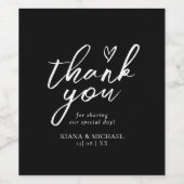 Liefde kalligrafie Dank je Floral White B&W ID940 Wijn Etiket (Enkel label)