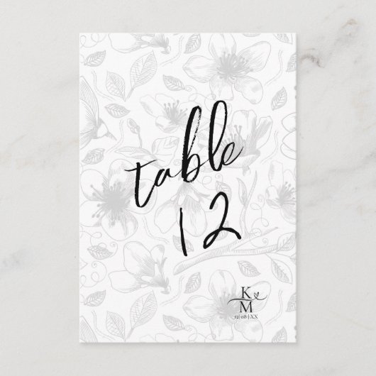 Liefde kalligrafie Floral Table Number B&W ID940 Kaart (Voorkant)