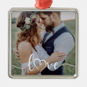 Liefde kalligrafie hart foto metalen ornament (Voorkant)