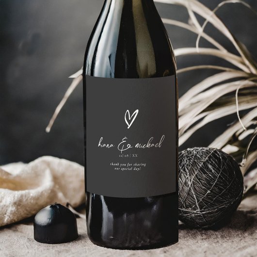 Liefde kalligrafie Hartelijk bedankt Witte B&W ID9 Wijn Etiket