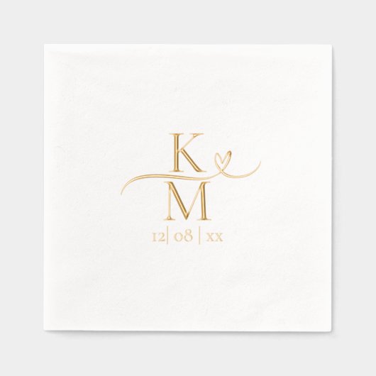 Liefde Kalligrafie Initialen Hart Swash ID940 Folie Servetten (Voorkant)