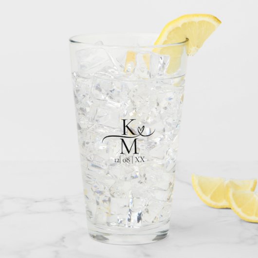 Liefde kalligrafie Initialen Hartzwart B&W ID940 Glas (Achterkant ijs)