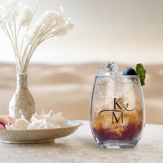 Liefde kalligrafie Initialen Hartzwart B&W ID940 Wijnglas Zonder Voet