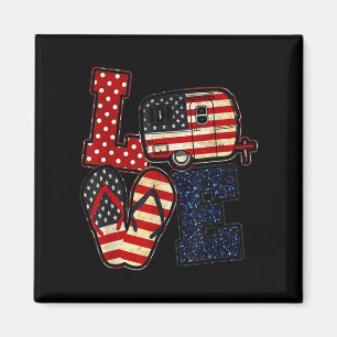 Liefde Kamperen Usa Vlag 4e Juli Flip Flop Kampeer Magneet