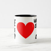 "Liefde kan blind zijn, huwelijk is een echte open Tweekleurige Koffiemok (Center)