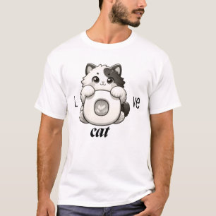Liefde Kat Kawaii Knuffel Illustratie Zwarte Achte T-shirt