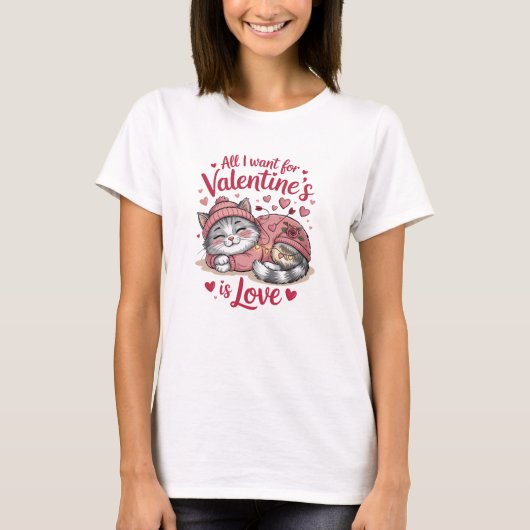 Liefde Kat Knus Valentijnsdag T-shirt (Voorkant)
