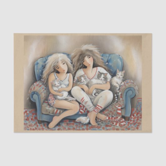 Liefde & katten op een bank - tissuepapier (Voorkant)