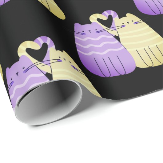 Liefde katten op zwart cadeaupapier (Rol Hoek)