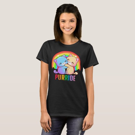 Liefde Katten Regenboog Donker T-shirt (Voorkant volledig)