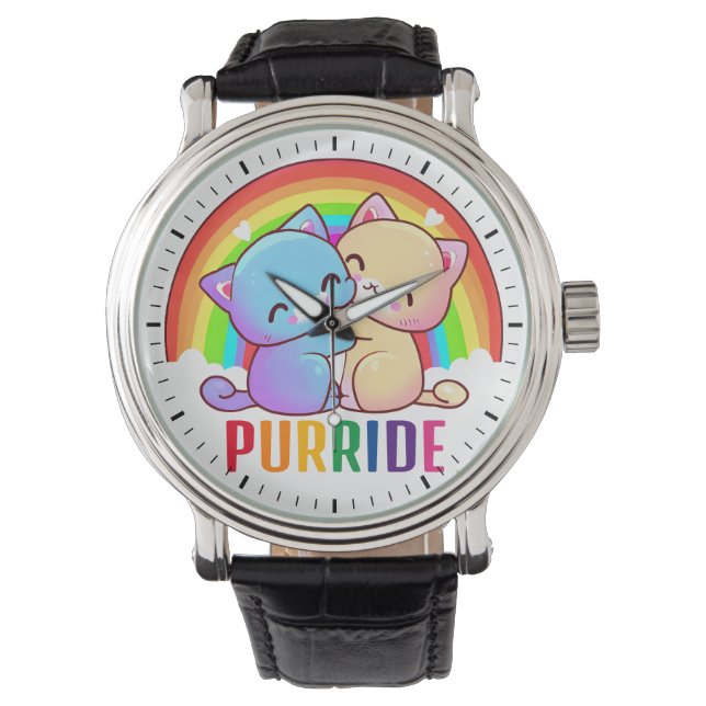 Liefde Katten Regenboog Horloge (Voorkant)