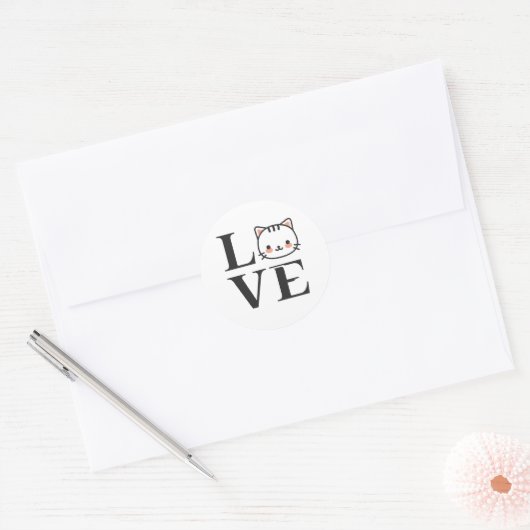 Liefde katten ronde sticker (Envelop)