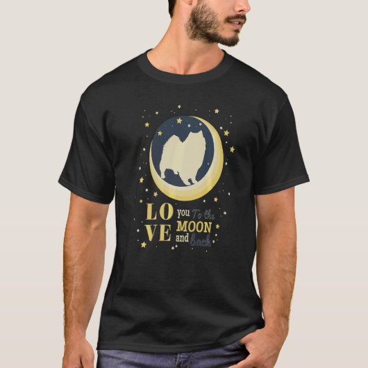 Liefde Keeshond Dog tegen de maan T-shirt (Voorkant)