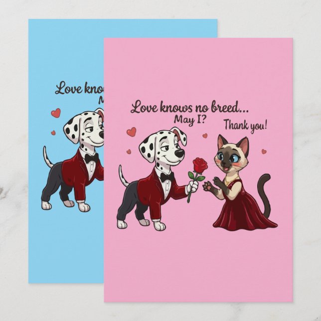 Liefde Kent Geen Ras Dalmatiër en Siamese Kat (Voorkant / Achterkant)
