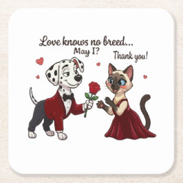 Liefde Kent Geen Ras Dalmatiër en Siamese Kat Kartonnen Onderzetters