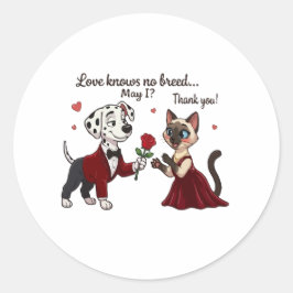 Liefde Kent Geen Ras Dalmatiër en Siamese Kat Ronde Sticker