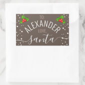 "Liefde, Kerstman" Aangepaste naam Taupe Vakantie Rechthoekige Sticker (Tas)