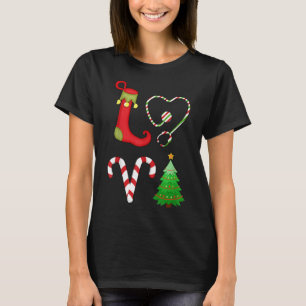 Liefde kerstmis Stethoscope Nurse Tree ELF Snoep X T-shirt