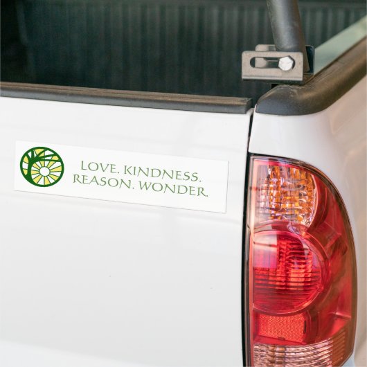 "Liefde. Kindheid. Reden. Wonder." Bumpersticker (Op Truck)