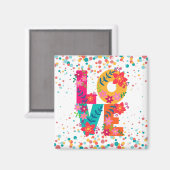 Liefde, kleurrijk florale tekstontwerp magneet (Voorkant / Achterkant)