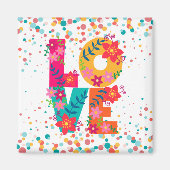 Liefde, kleurrijk florale tekstontwerp magneet (Voorkant)