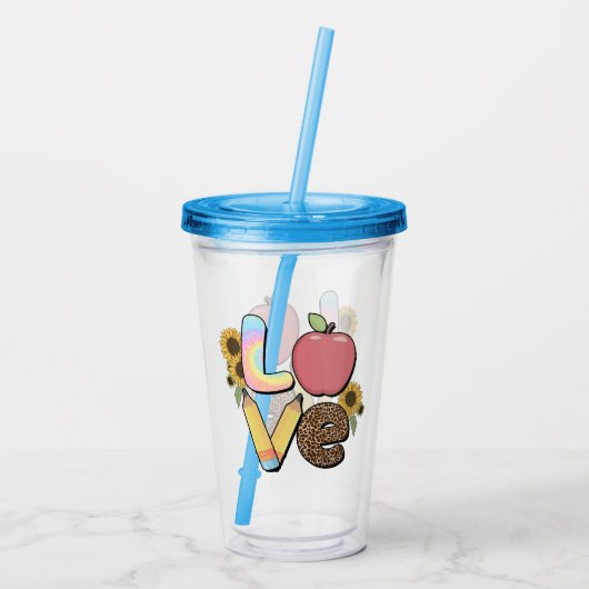 Liefde - Kleurrijk Teacher Design met Apple & Penc Acryl Drinkbeker (Achterkant)