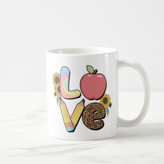 Liefde - Kleurrijk Teacher Design met Apple & Penc Koffiemok (Rechts)