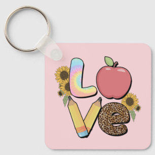 Liefde - Kleurrijk Teacher Design met Apple & Penc Sleutelhanger