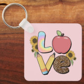Liefde - Kleurrijk Teacher Design met Apple & Penc Sleutelhanger (Voorkant)