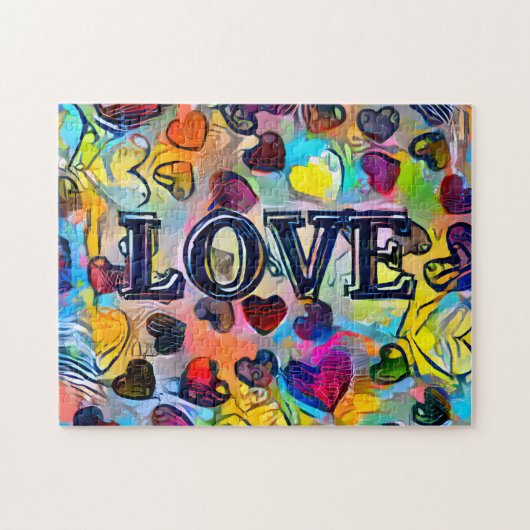 Liefde | Kleurrijke Abstracte Jigzaag Puzzle Legpuzzel (Horizontaal)