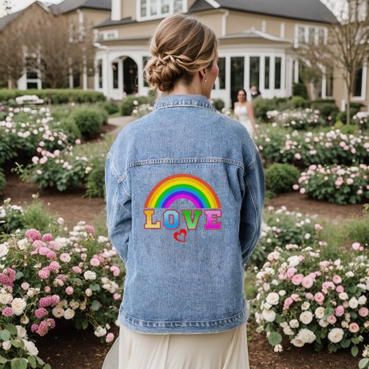 Liefde Kleurrijke Regenboog Rode Hart Denim Jacket (Huwelijk Achterkant)