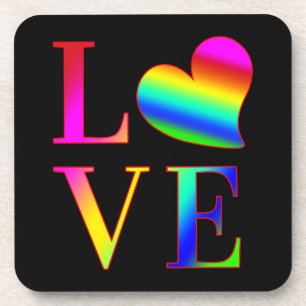 LIEFDE KLEURRIJKE TYPOGRAFIE REGENBOOG HART BIER ONDERZETTER