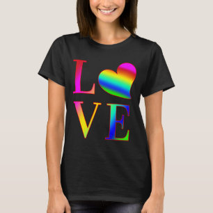 LIEFDE KLEURRIJKE TYPOGRAFIE REGENBOOG HART T-SHIRT