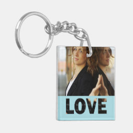 Liefde knipt naar blauw Gepersonaliseerd foto Sleutelhanger