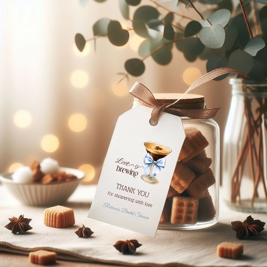 Liefde komt tot leven Blue Bow Coffee Bruidsdouche Cadeaulabel