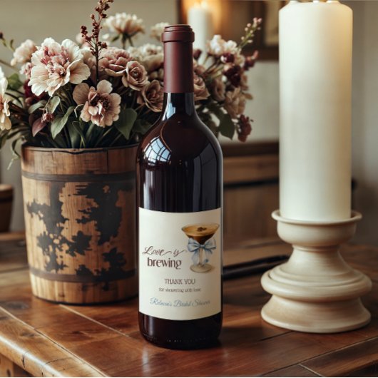 Liefde komt tot leven Blue Bow Coffee Bruidsdouche Wijn Etiket