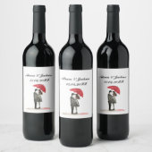 Liefde koppel met etiket rode paraplu-wijnfles (Flessen)