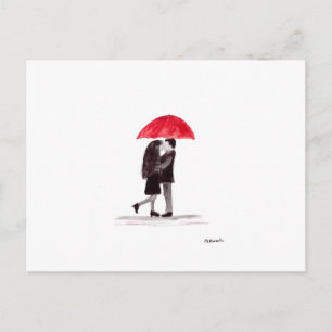 Liefde koppel met rode paraplu briefkaart